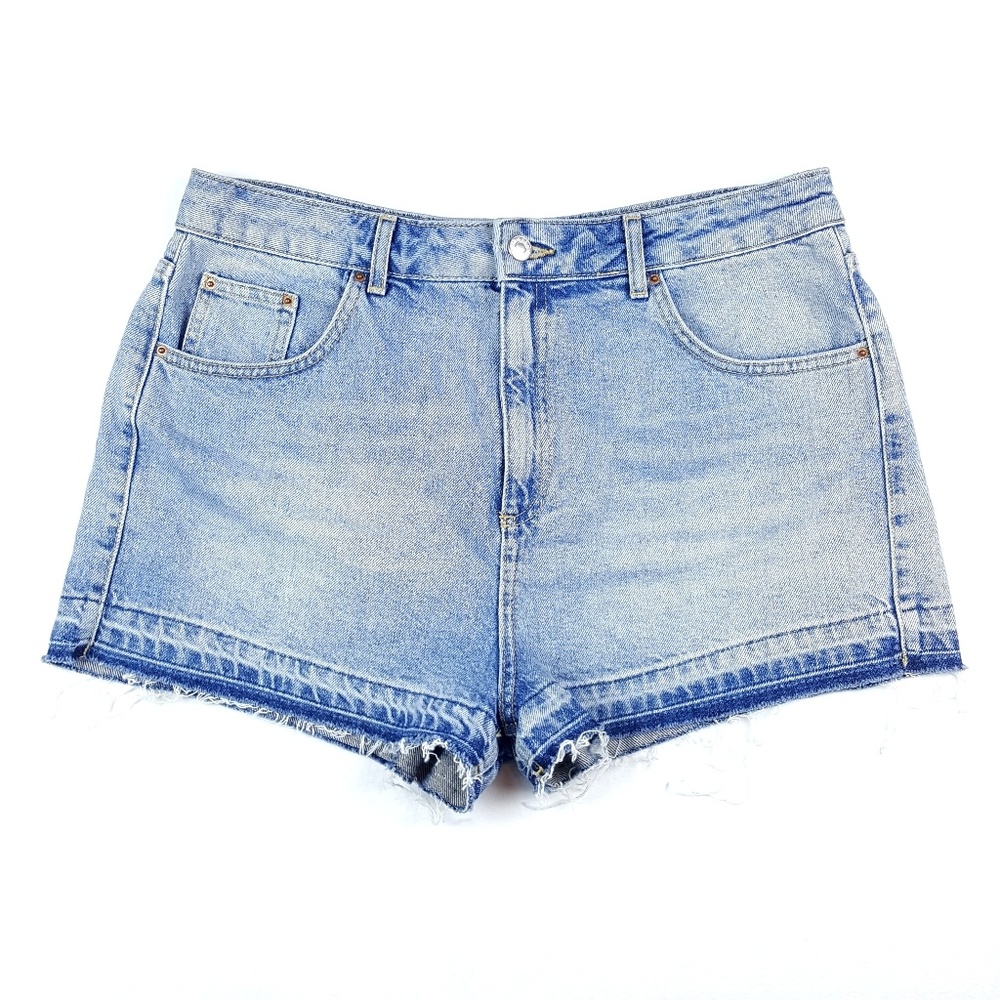 TopShop Moto Frayed Hem Mom High Waist Shorts